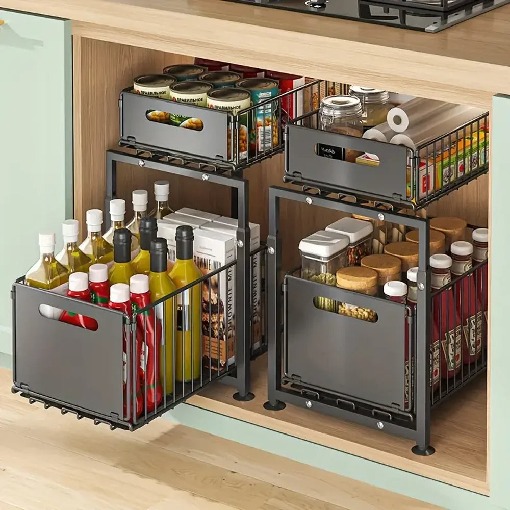 Premium 2-Piece Black Sliding Drawer Organiser Set