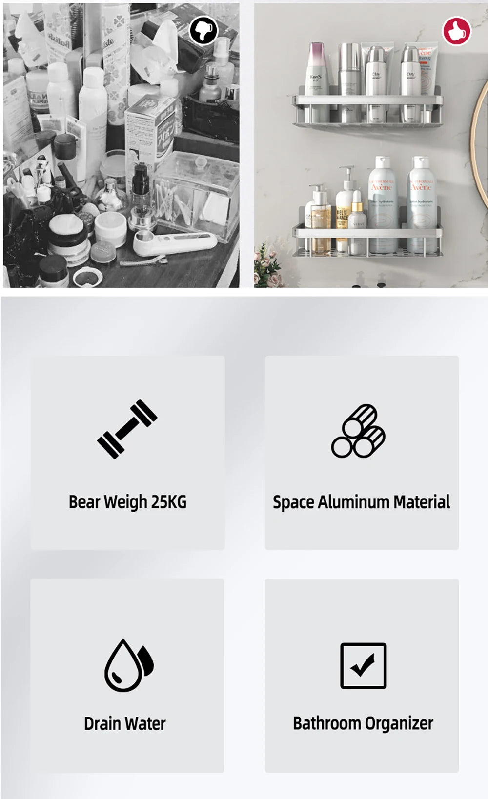 Premium Aluminium Duschablage Set – 2 Stück